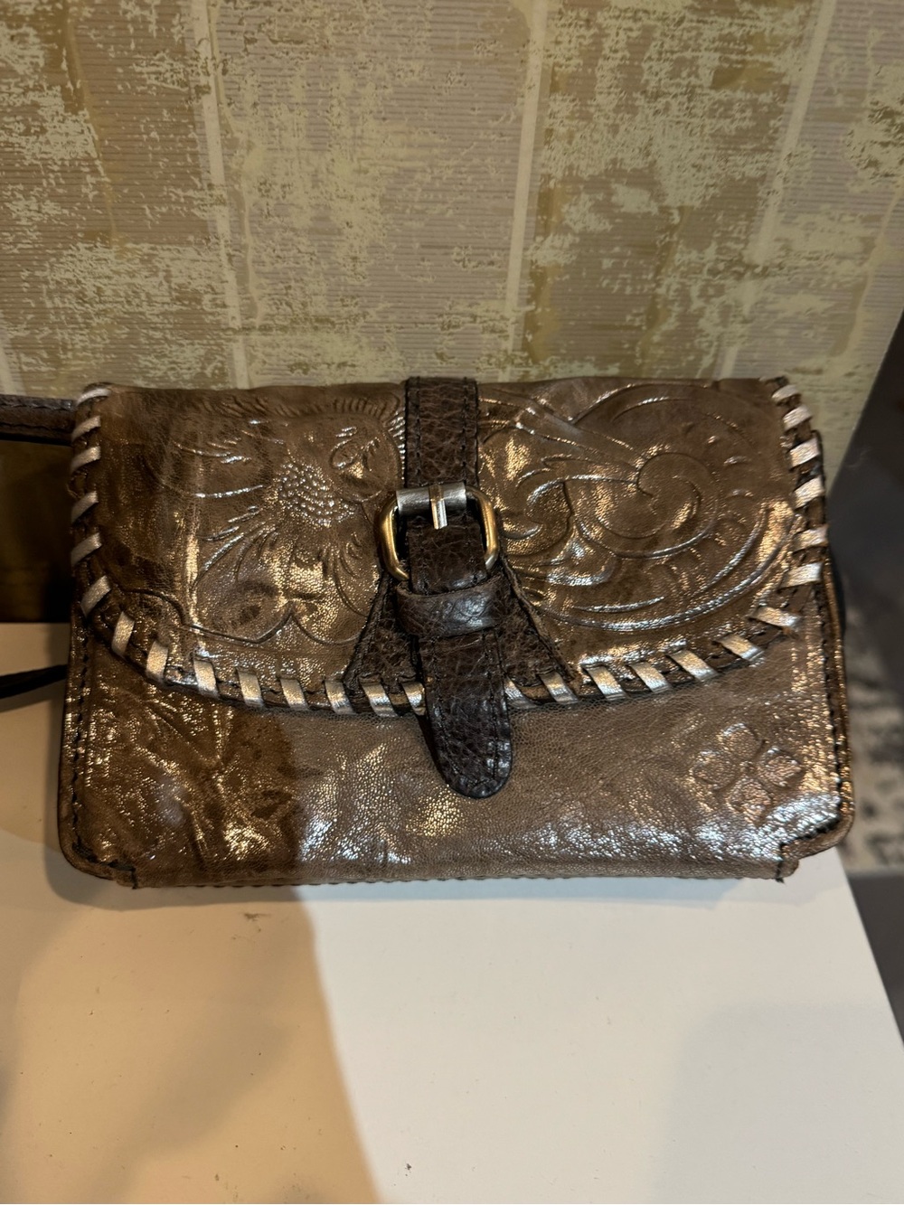 Patricia Nash Women's Metallic Bronze Embossed Leather Crossbody Wallet